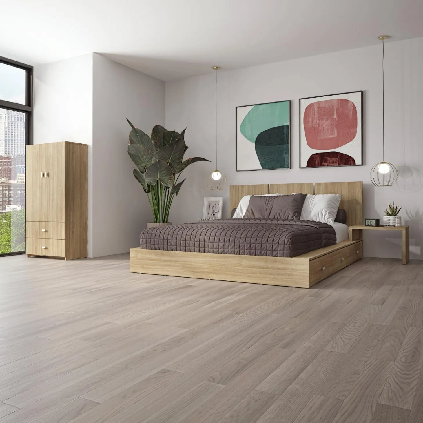 Ensemble grand lit avec 6 tiroirs de rangement (60") - 5 mcx