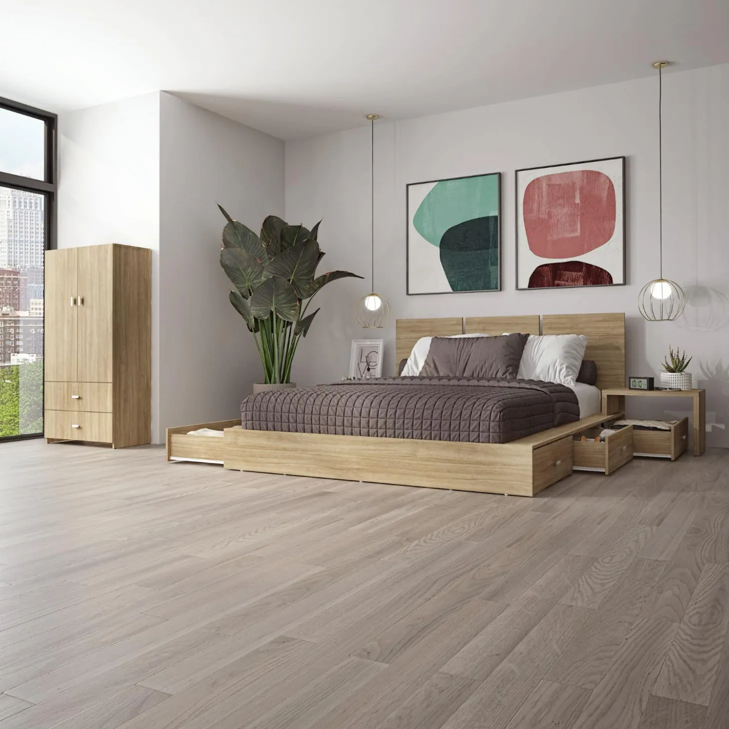 Ensemble grand lit avec 6 tiroirs de rangement (60") - 5 mcx
