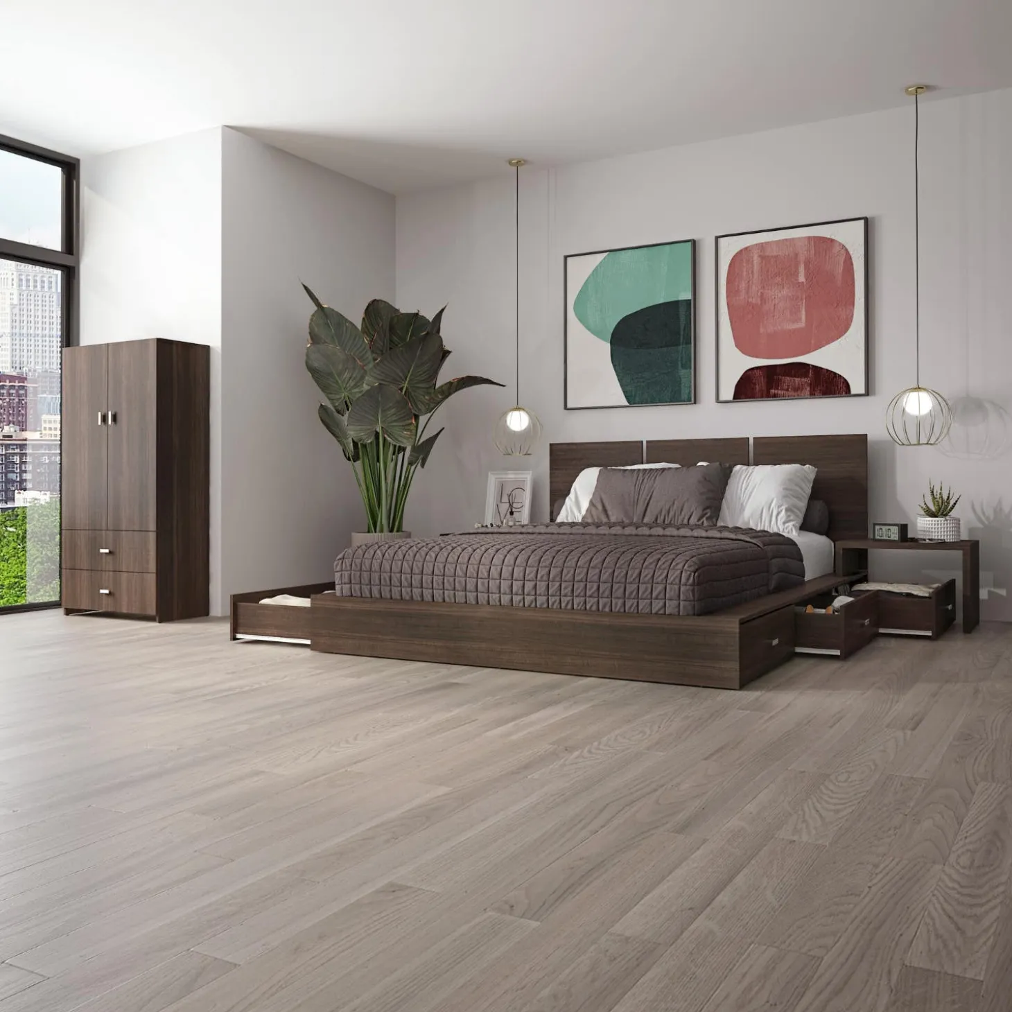 Ensemble grand lit avec 6 tiroirs de rangement (60") - 5 mcx