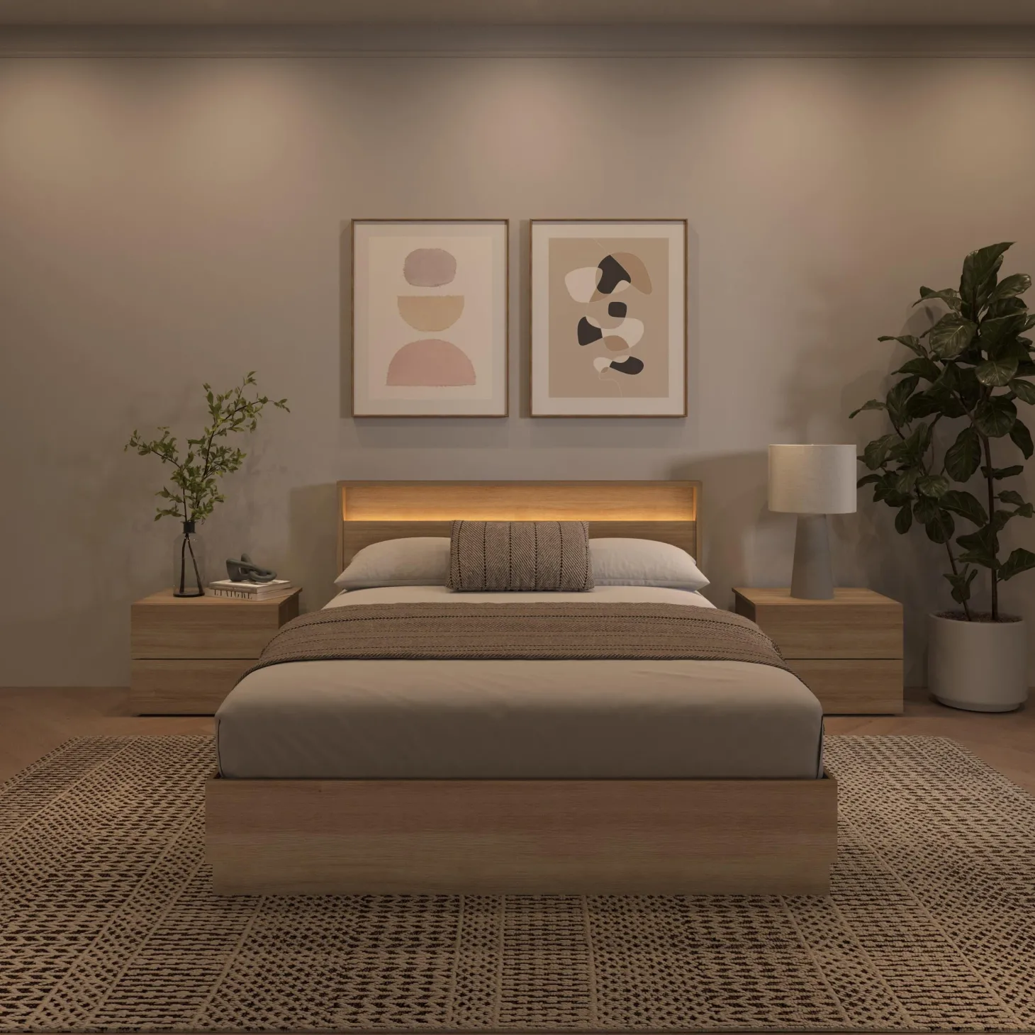 Ensemble grand lit avec éclairage (60") - 4 mcx - Nexera