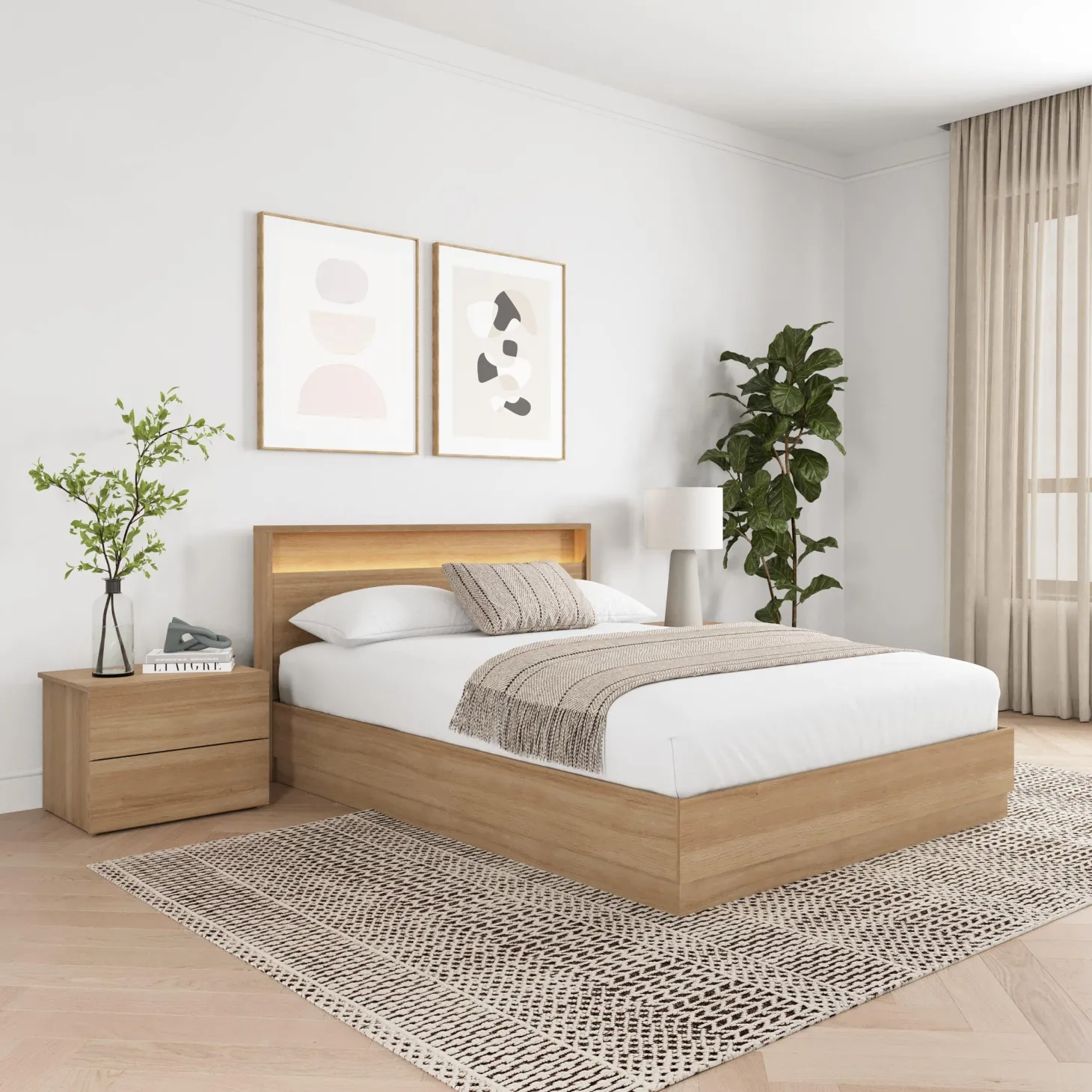Ensemble grand lit avec éclairage (60") - 4 mcx - Nexera