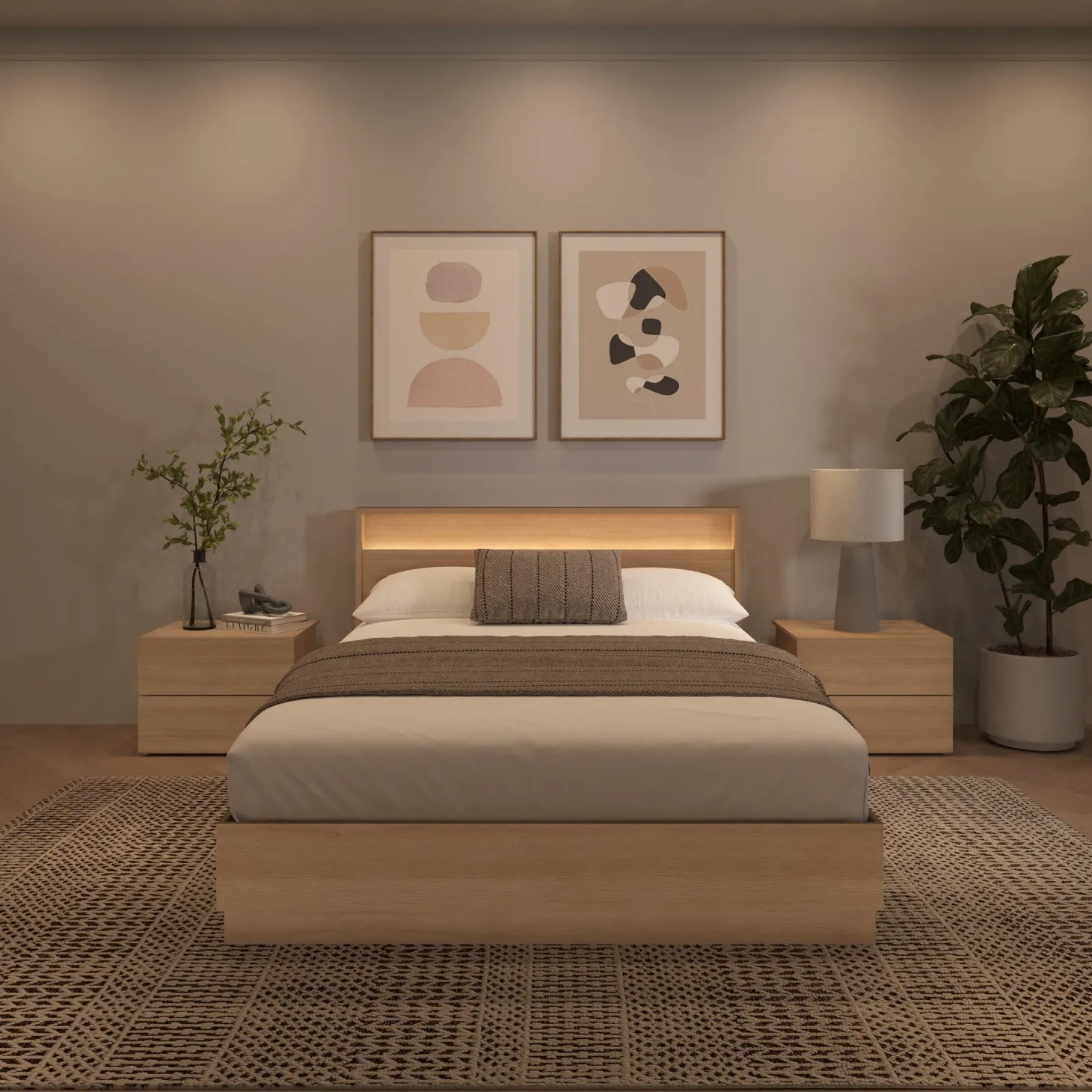 Ensemble grand lit avec éclairage (60") - 4 mcx - Nexera