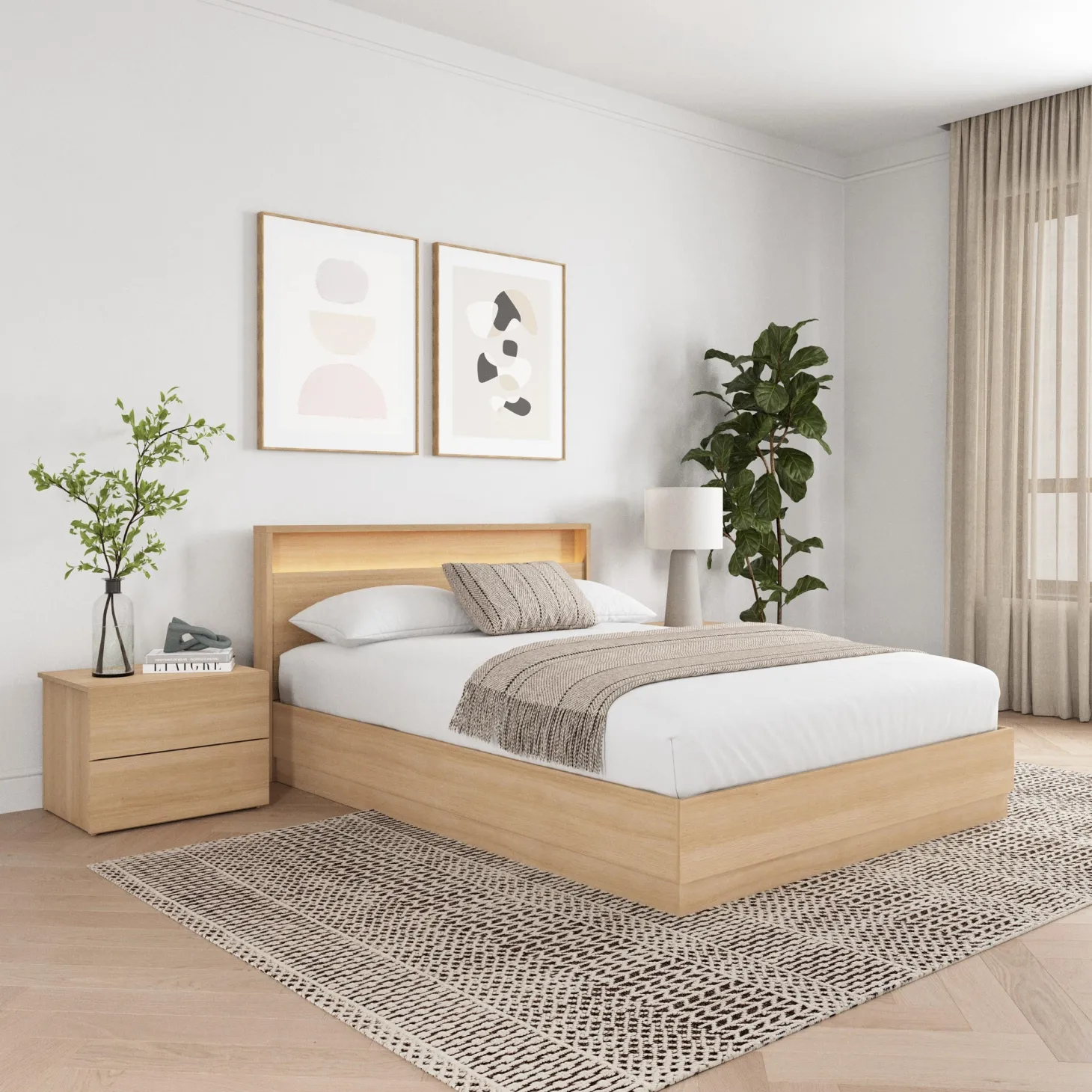 Ensemble grand lit avec éclairage (60") - 4 mcx - Nexera