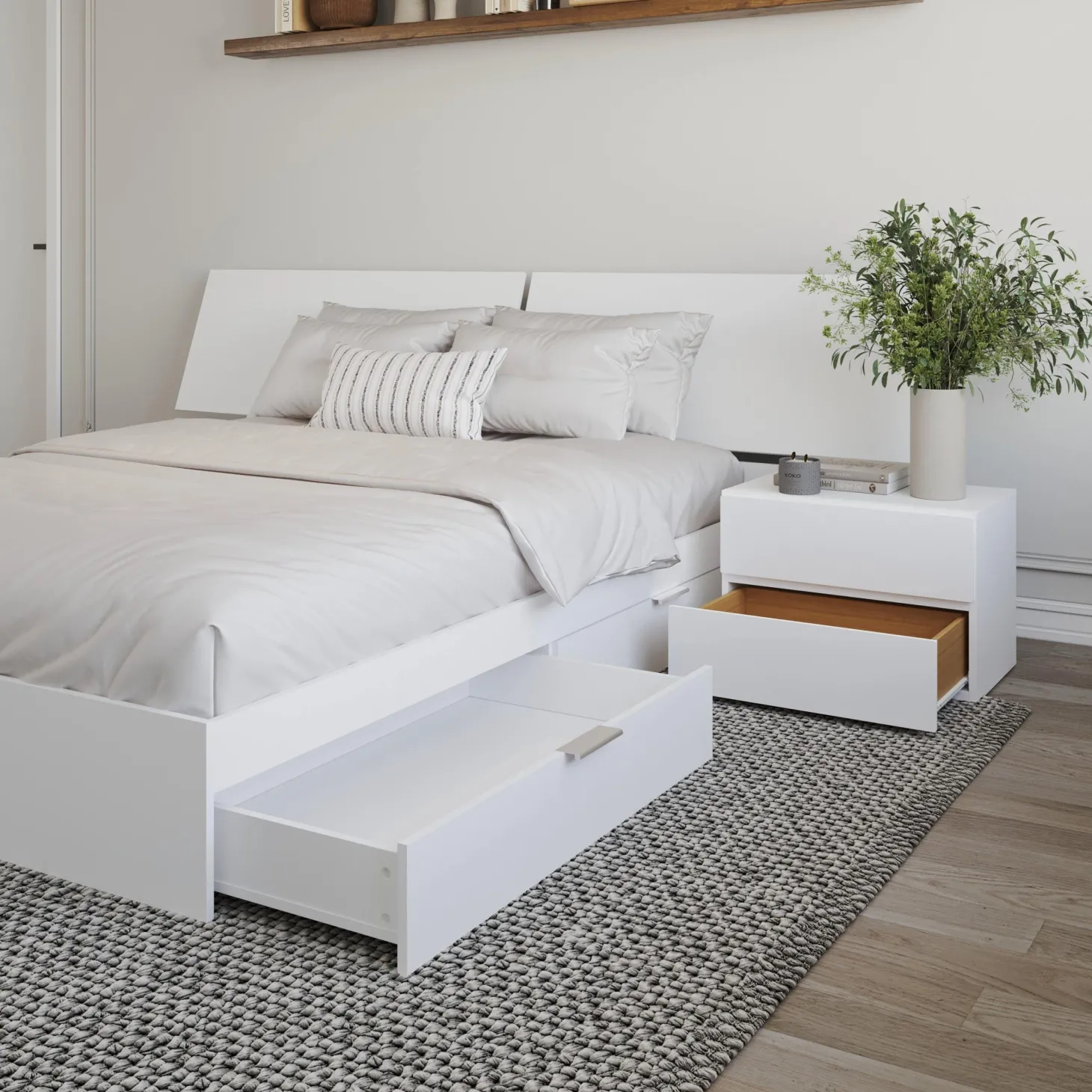 Ensemble grand lit avec rangement 2 tiroirs (60") - 3 mcx - Nexera
