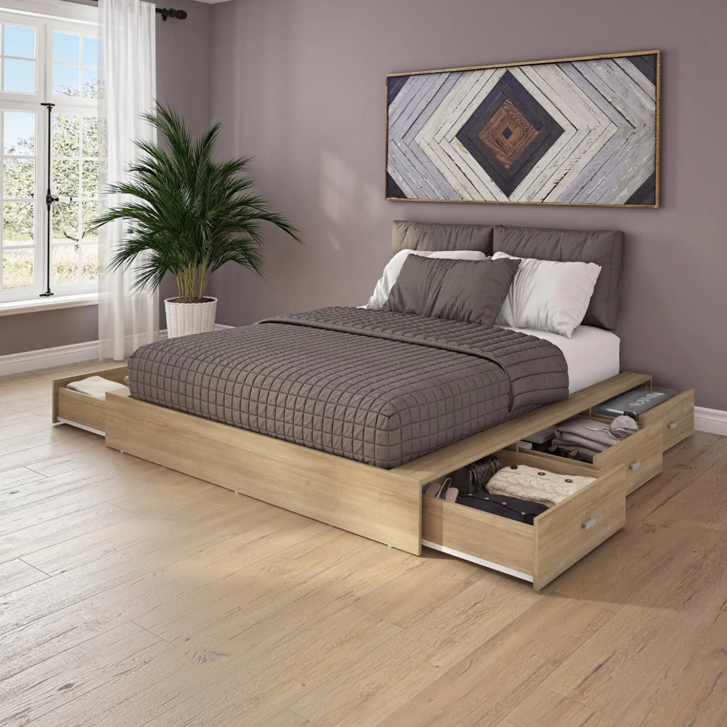 Ensemble grand lit avec rangement 6 tiroirs (60") - 4 mcx