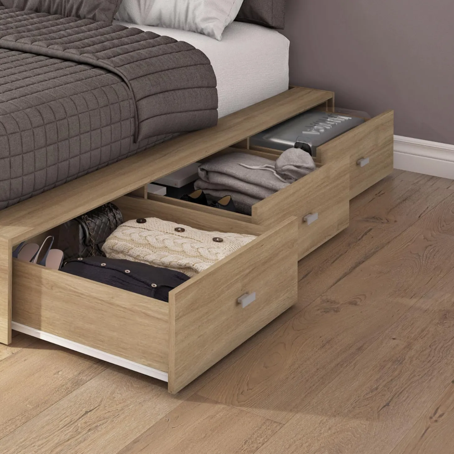Ensemble grand lit avec rangement 6 tiroirs (60") - 4 mcx