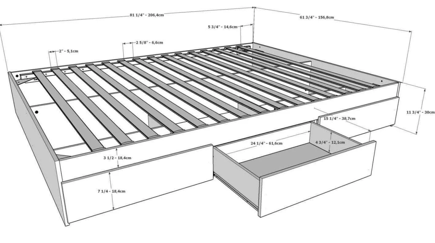 Ensemble grand lit avec rangement (60") - 3 mcx - Nexera