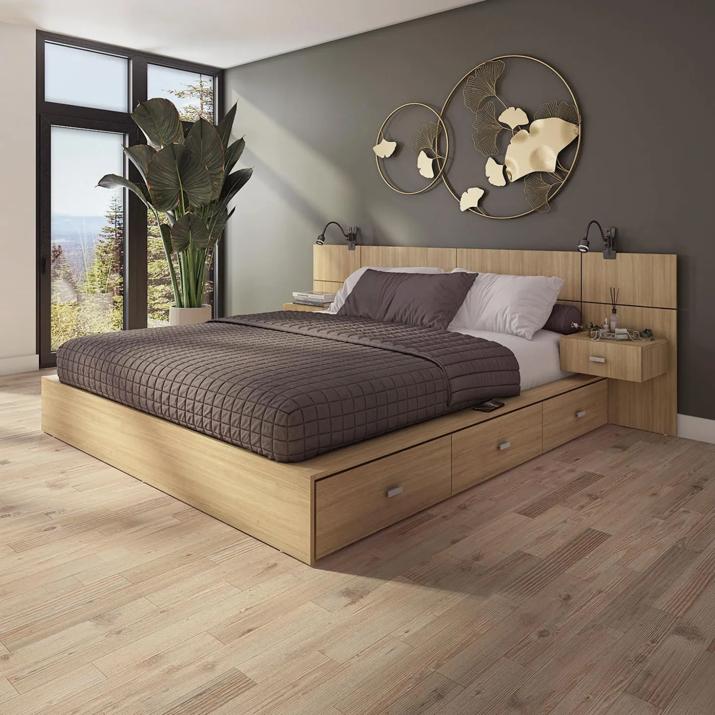 Ensemble grand lit avec rangement 6 tiroirs (60") - 4 mcx