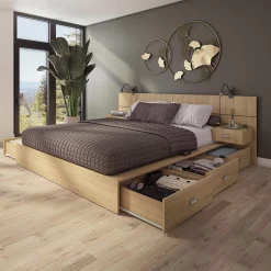 Ensemble grand lit avec rangement 6 tiroirs (60