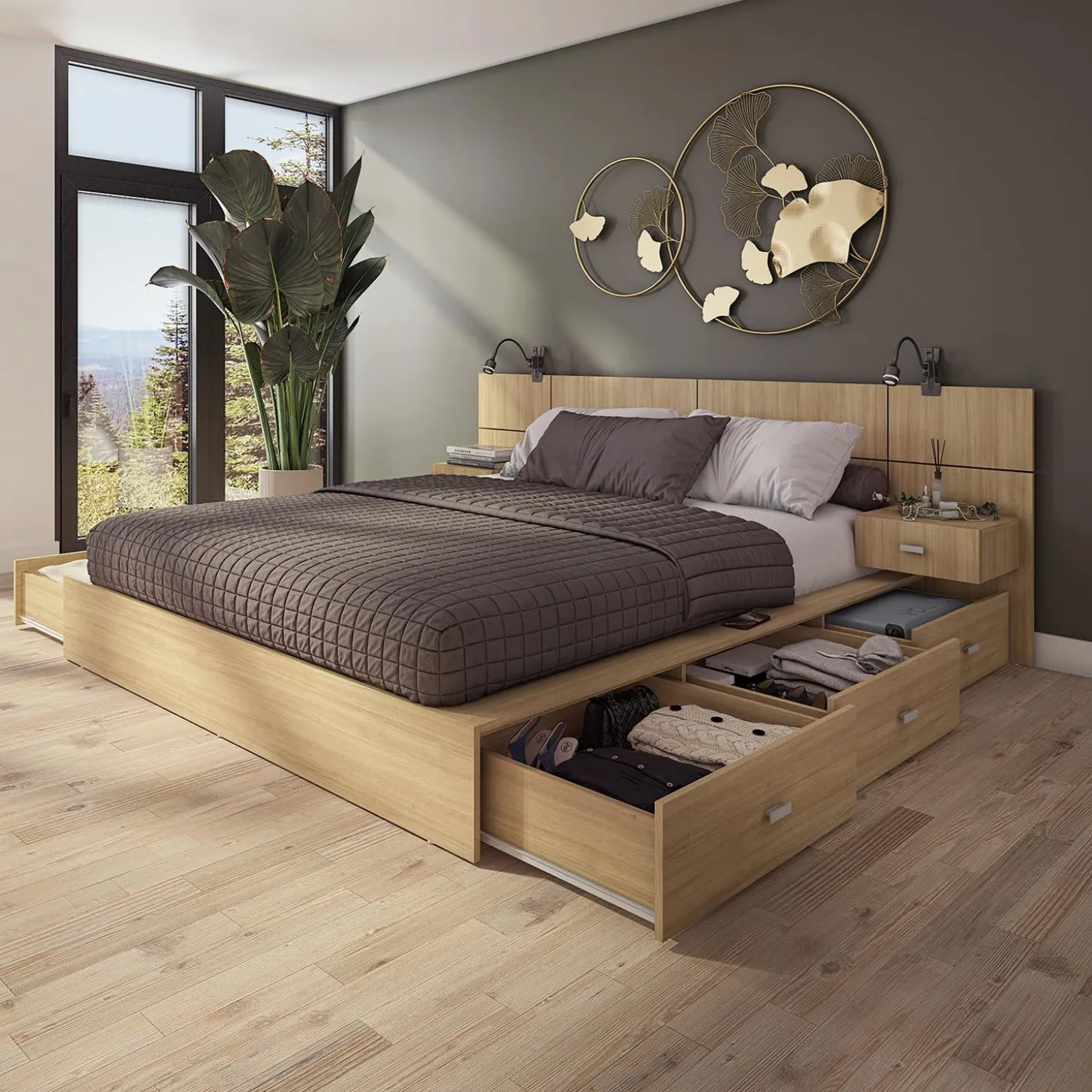 Ensemble grand lit avec rangement 6 tiroirs (60") - 4 mcx