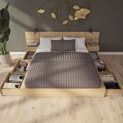 Ensemble grand lit avec rangement 6 tiroirs (60
