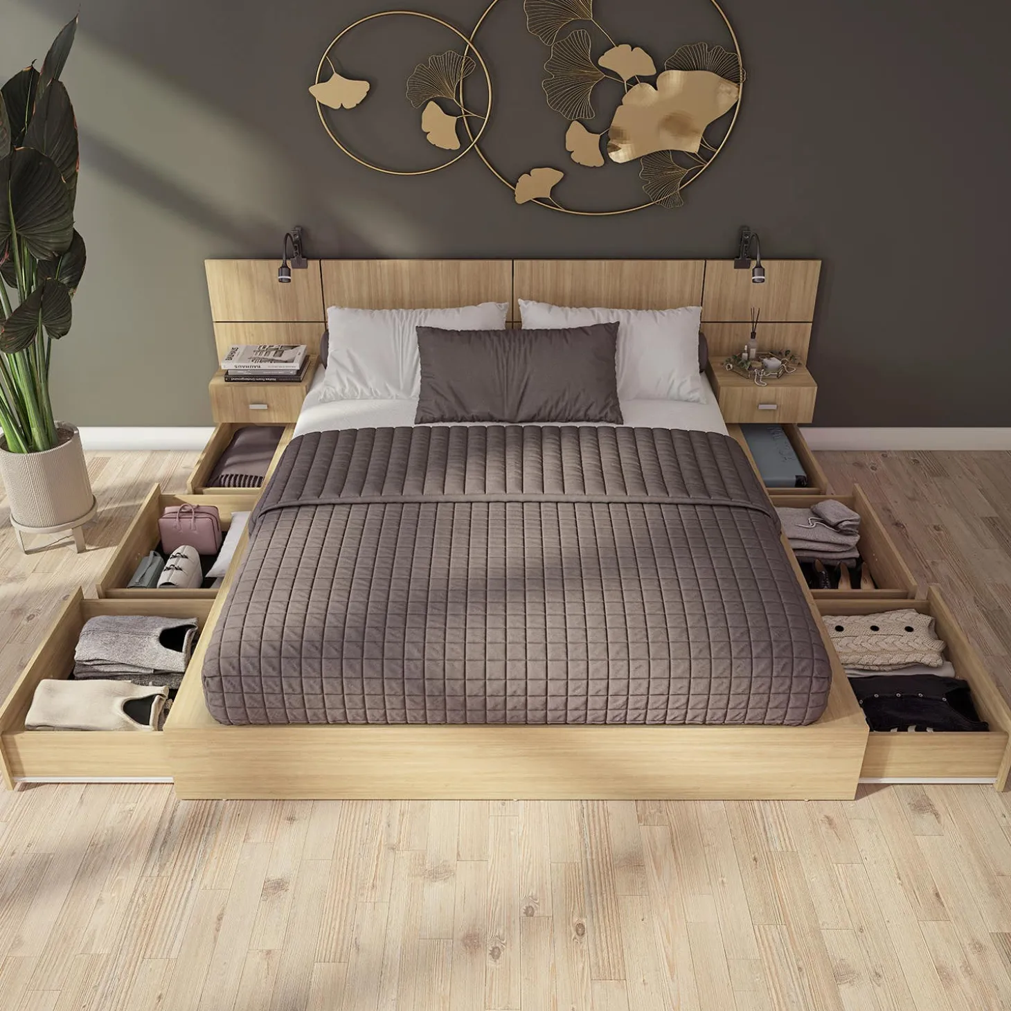 Ensemble grand lit avec rangement 6 tiroirs (60") - 4 mcx