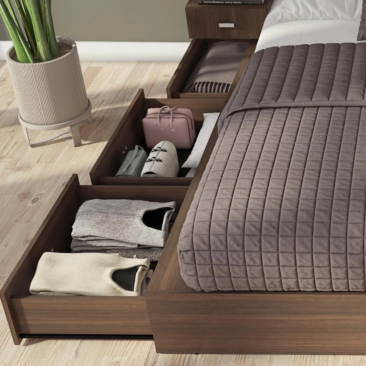 Ensemble grand lit avec rangement 6 tiroirs (60") - 4 mcx