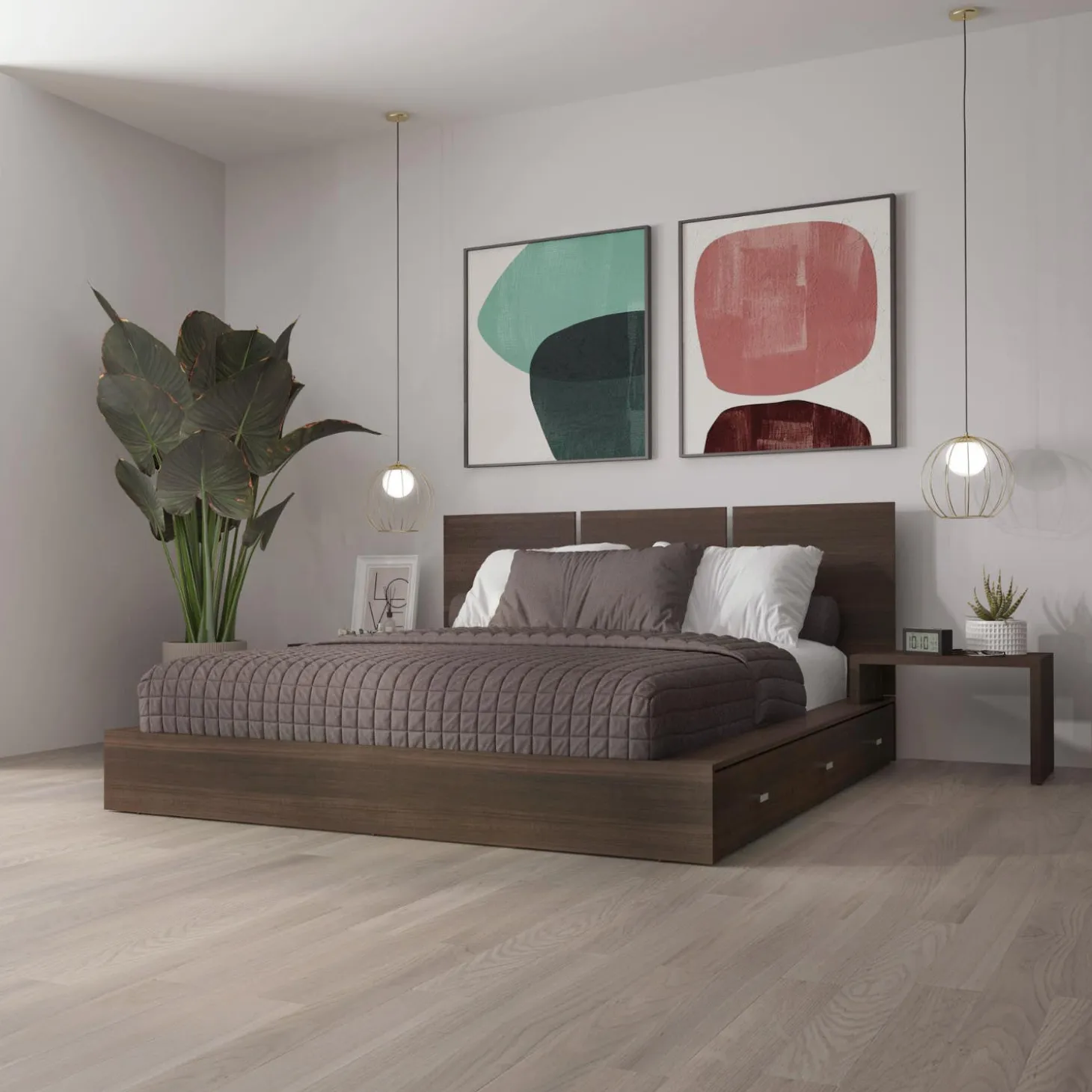 Ensemble grand lit avec rangement 6 tiroirs (60") - 4 mcx