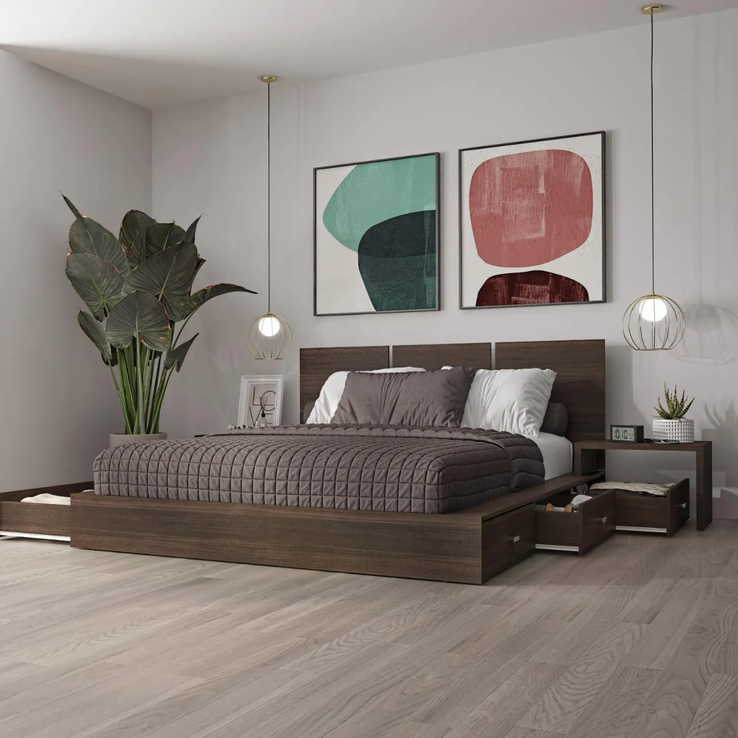 Ensemble grand lit avec rangement 6 tiroirs (60") - 4 mcx