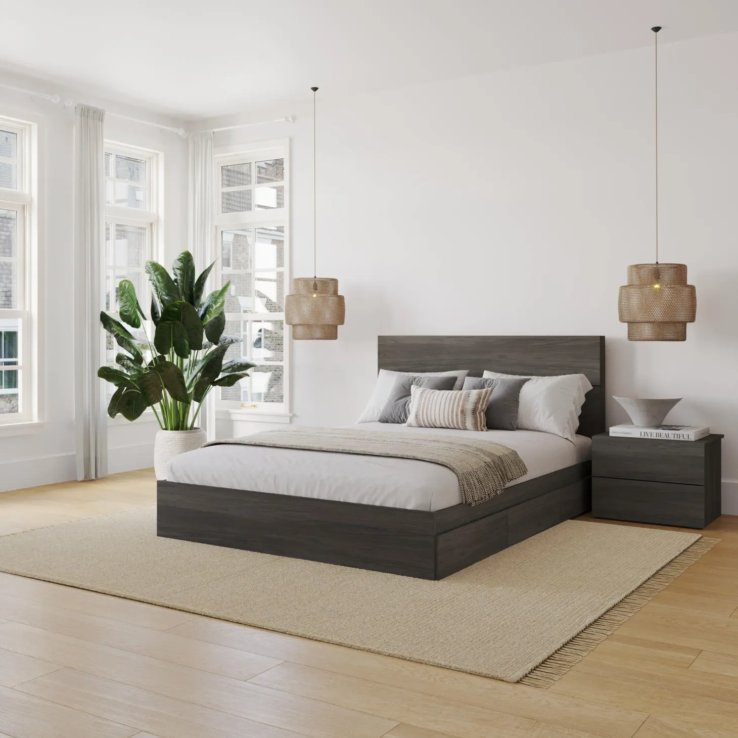 Ensemble grand lit avec rangement (60") - 3 mcx - Nexera