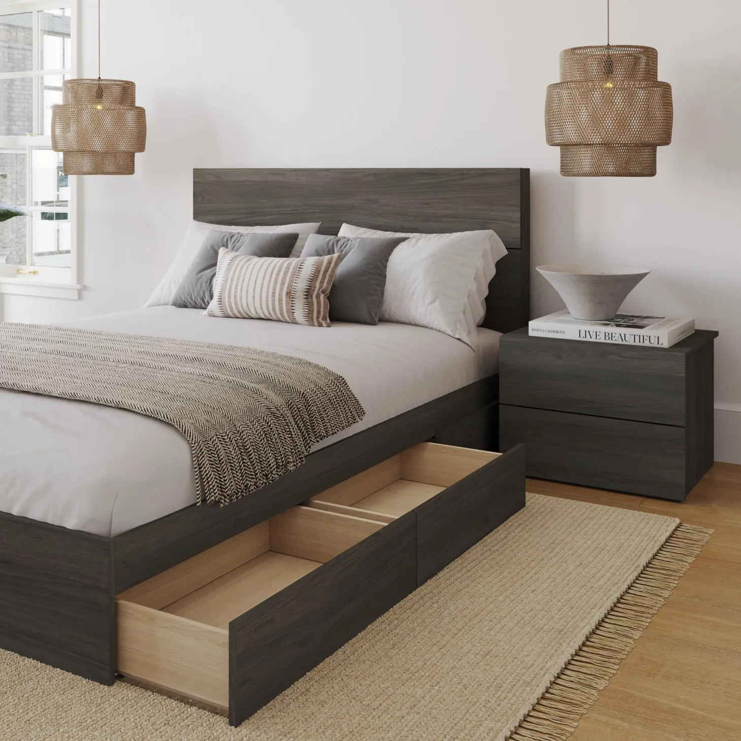 Ensemble grand lit avec rangement (60") - 3 mcx - Nexera