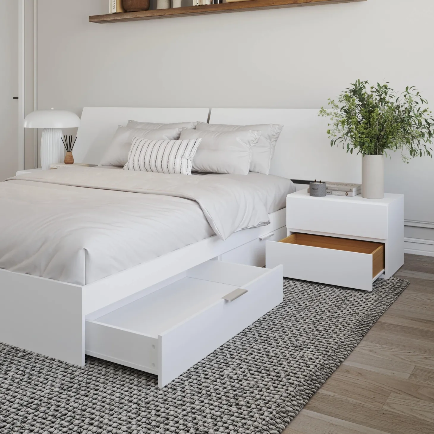 Ensemble grand lit avec rangement 2 tiroirs (60") - 4 mcx - Nexera