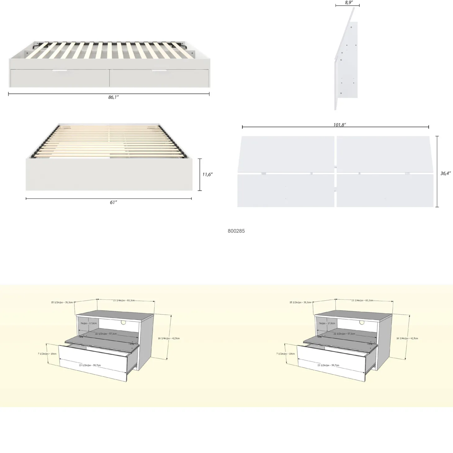 Ensemble grand lit avec rangement 2 tiroirs (60") - 4 mcx - Nexera