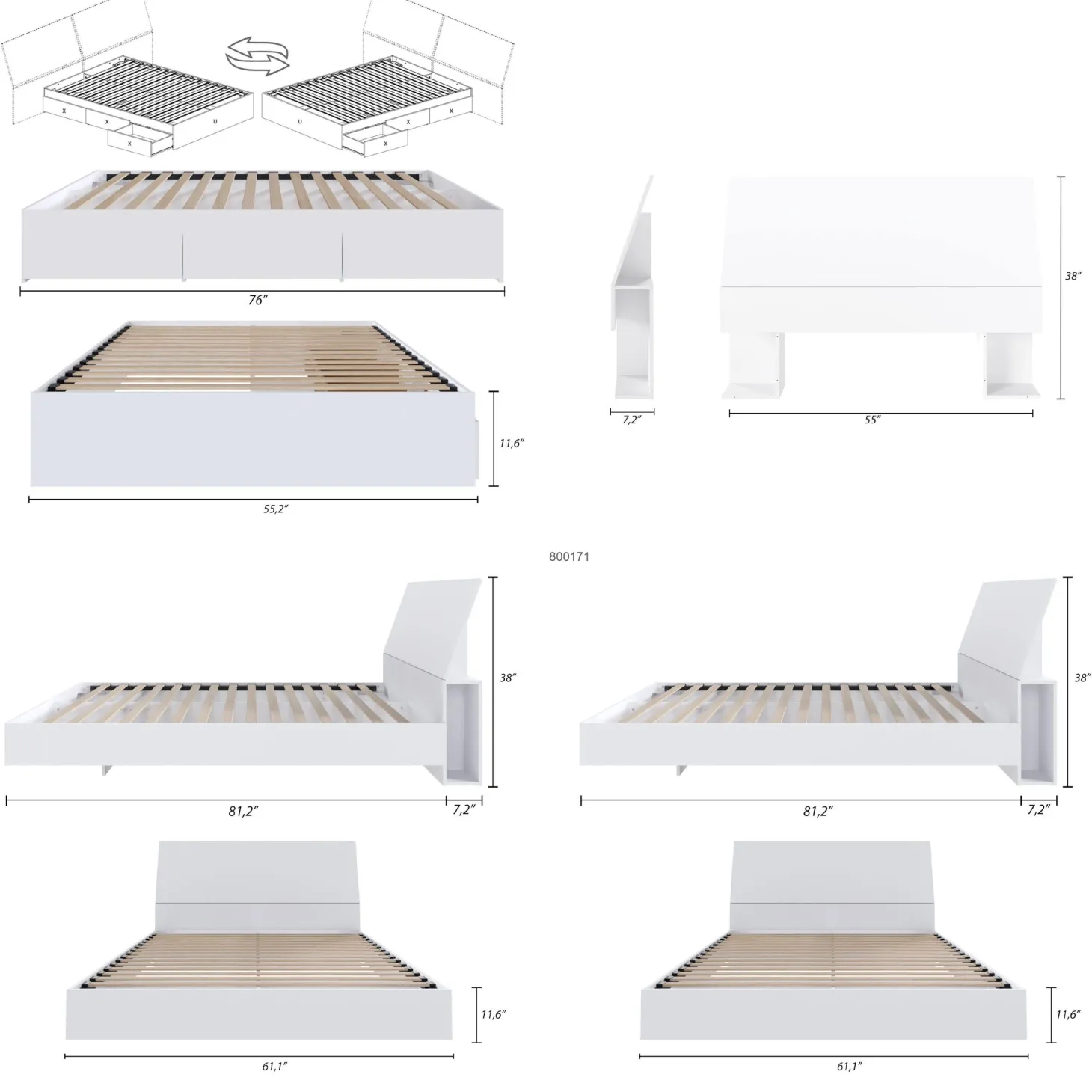 Ensemble lit double avec rangement (54") - 4mcx - Nexera