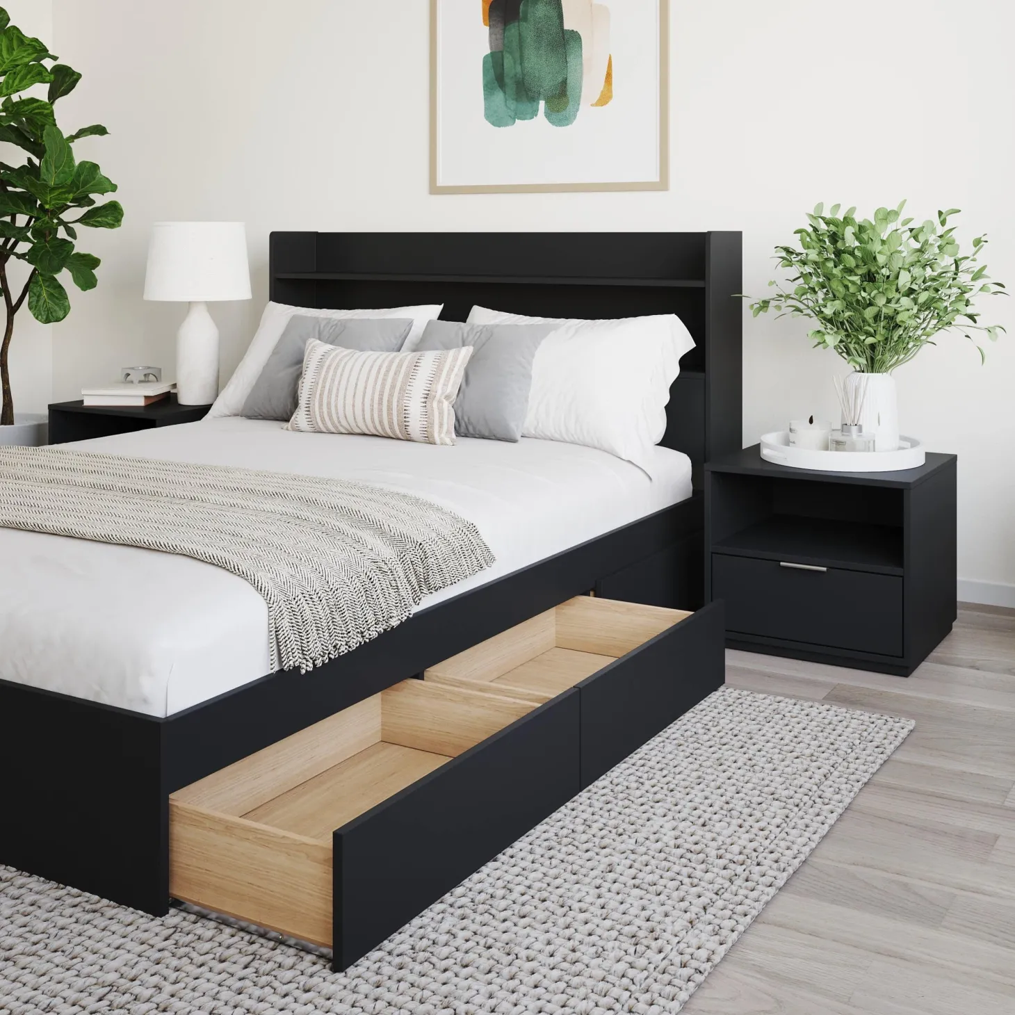 Ensemble lit double avec rangement (54") - 4mcx - Nexera