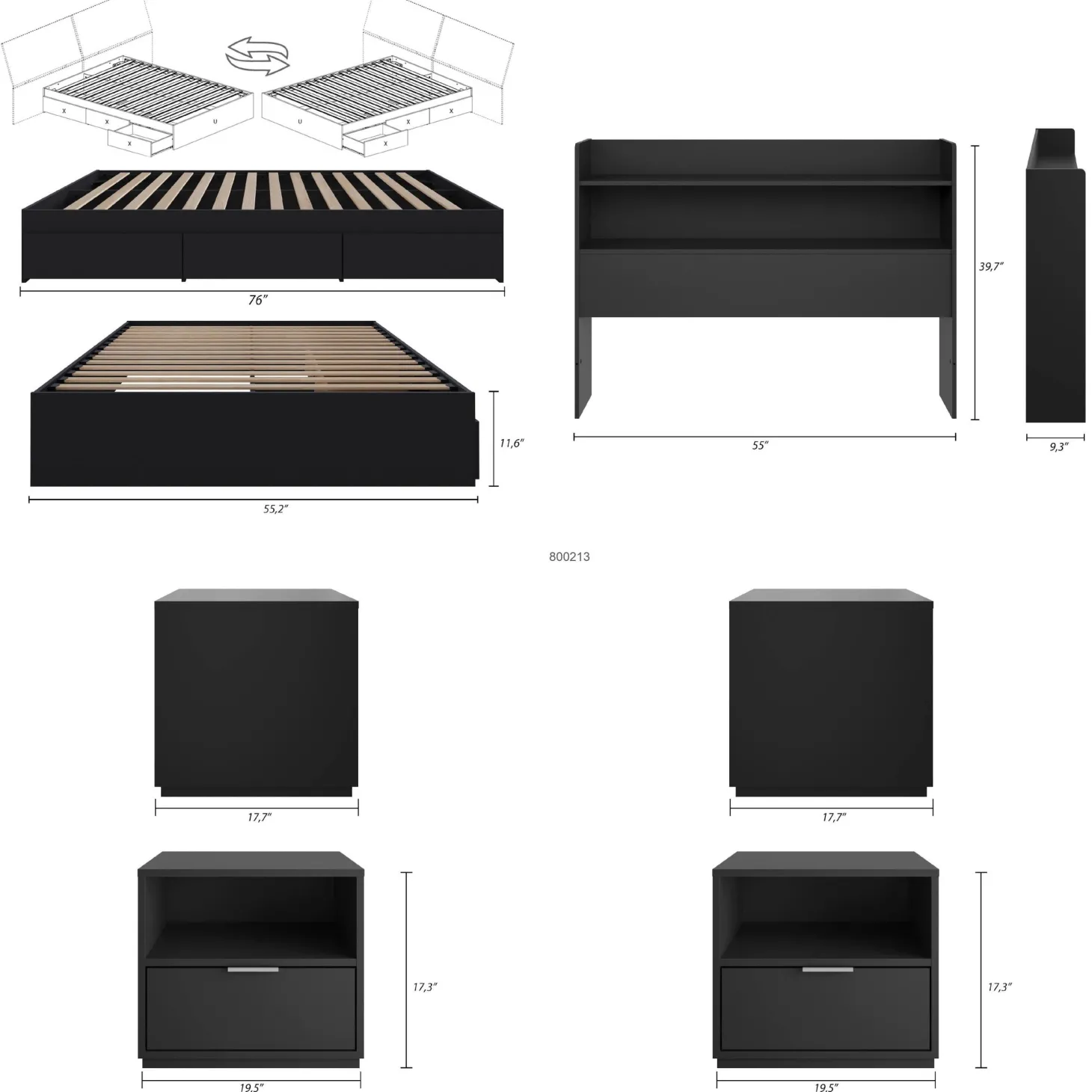Ensemble lit double avec rangement (54") - 4mcx - Nexera