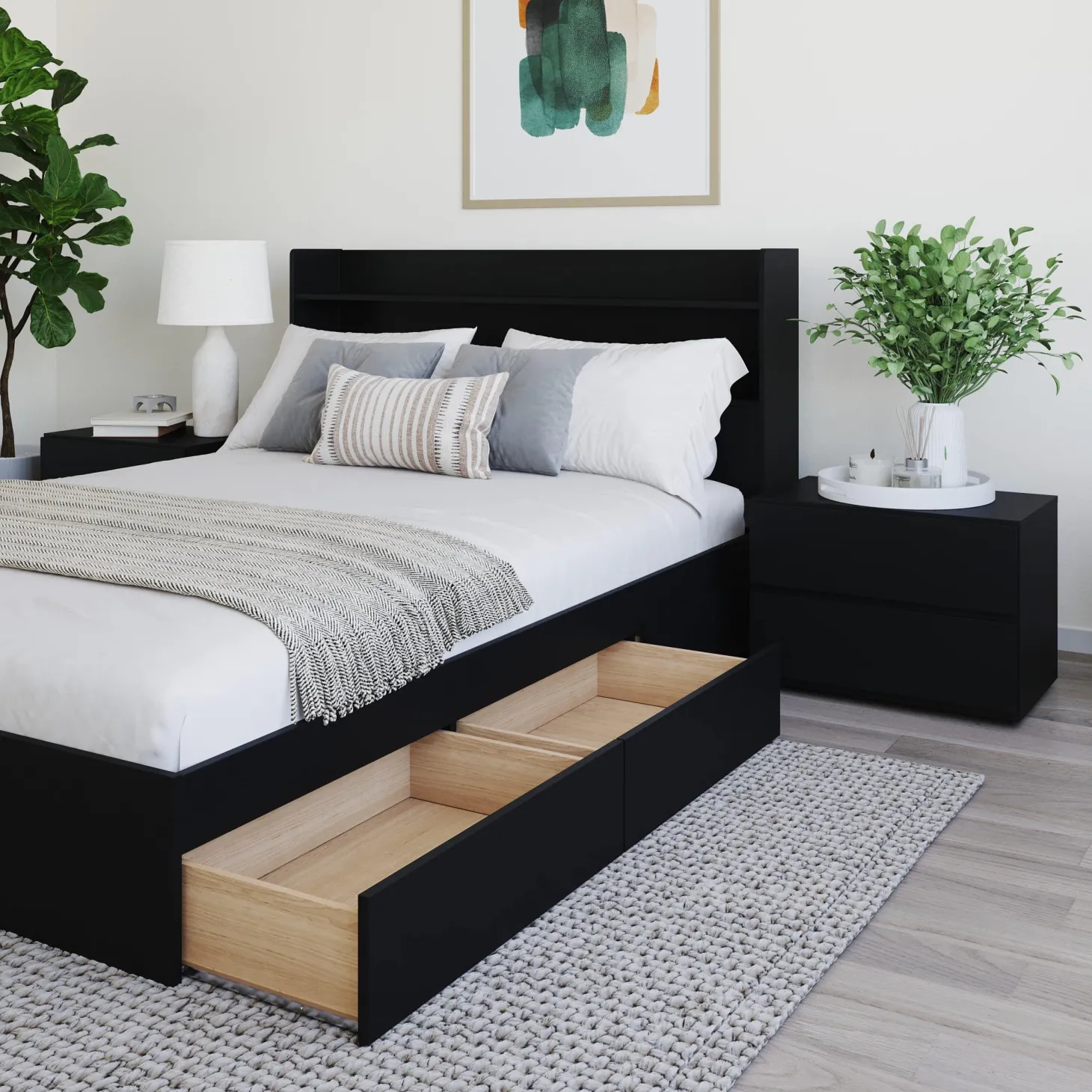 Ensemble lit double avec rangement (54") - 4mcx - Nexera