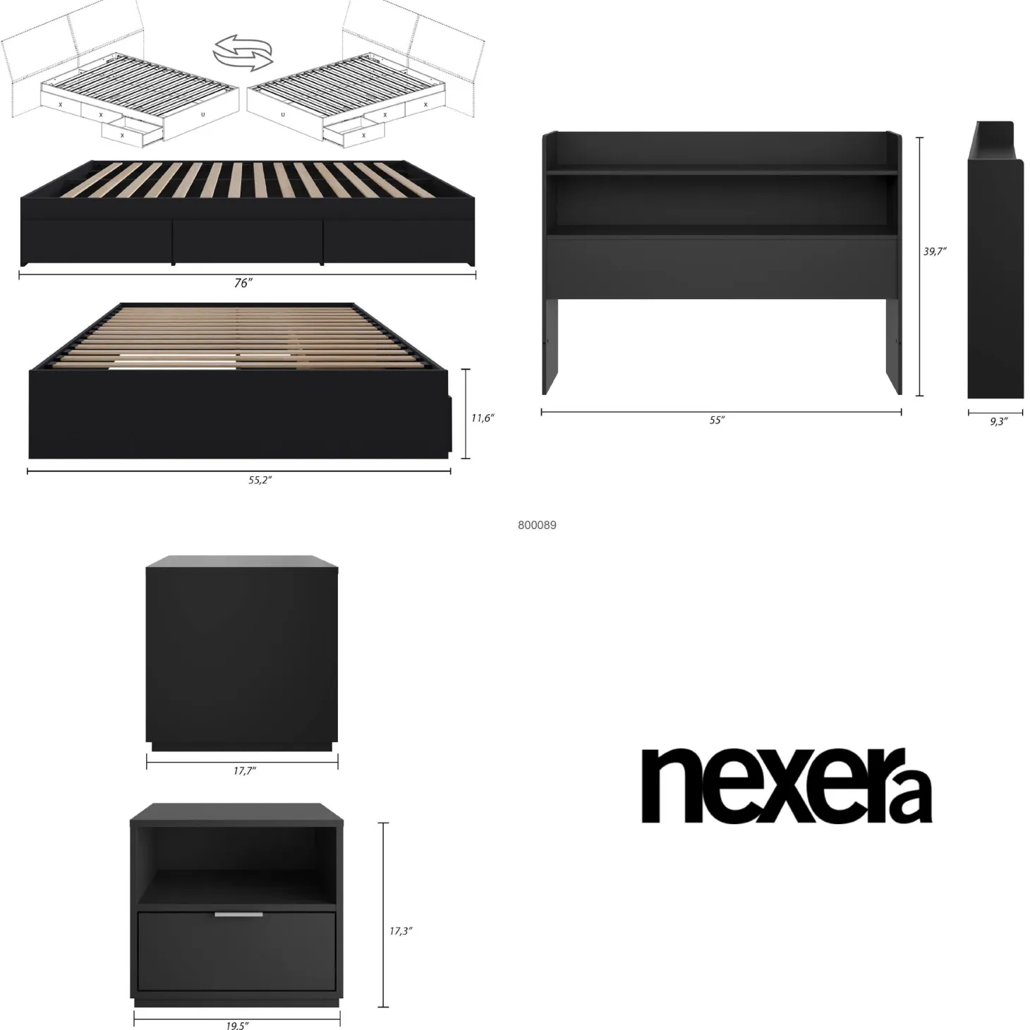 Ensemble lit double avec rangement (54") - 3mcx - Nexera