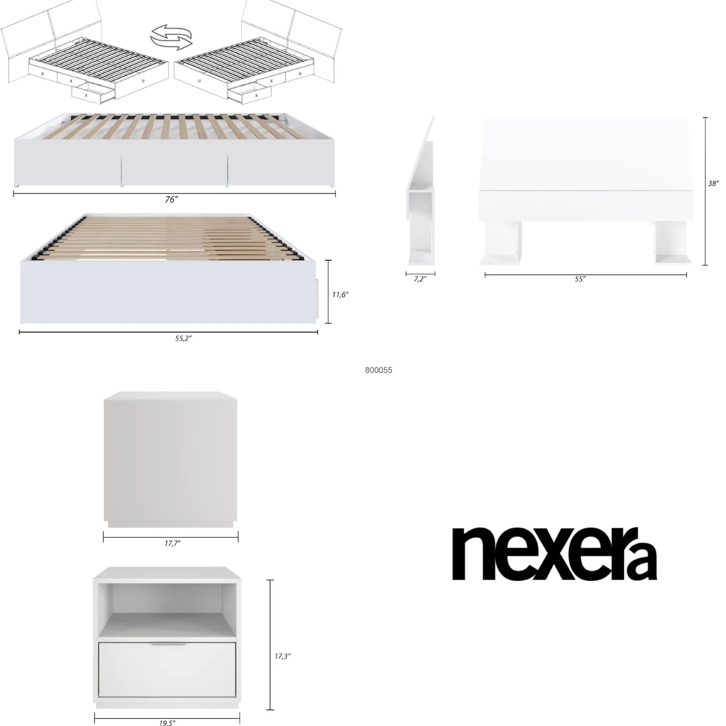 Ensemble lit double avec rangement (54") - 3mcx - Nexera