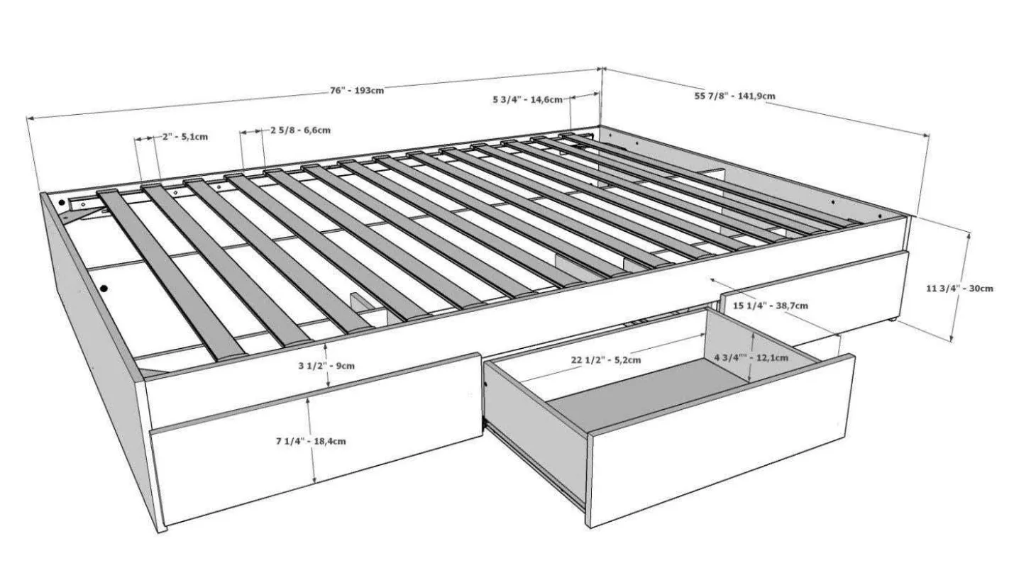 Ensemble lit double avec rangement (54") - 3mcx - Nexera