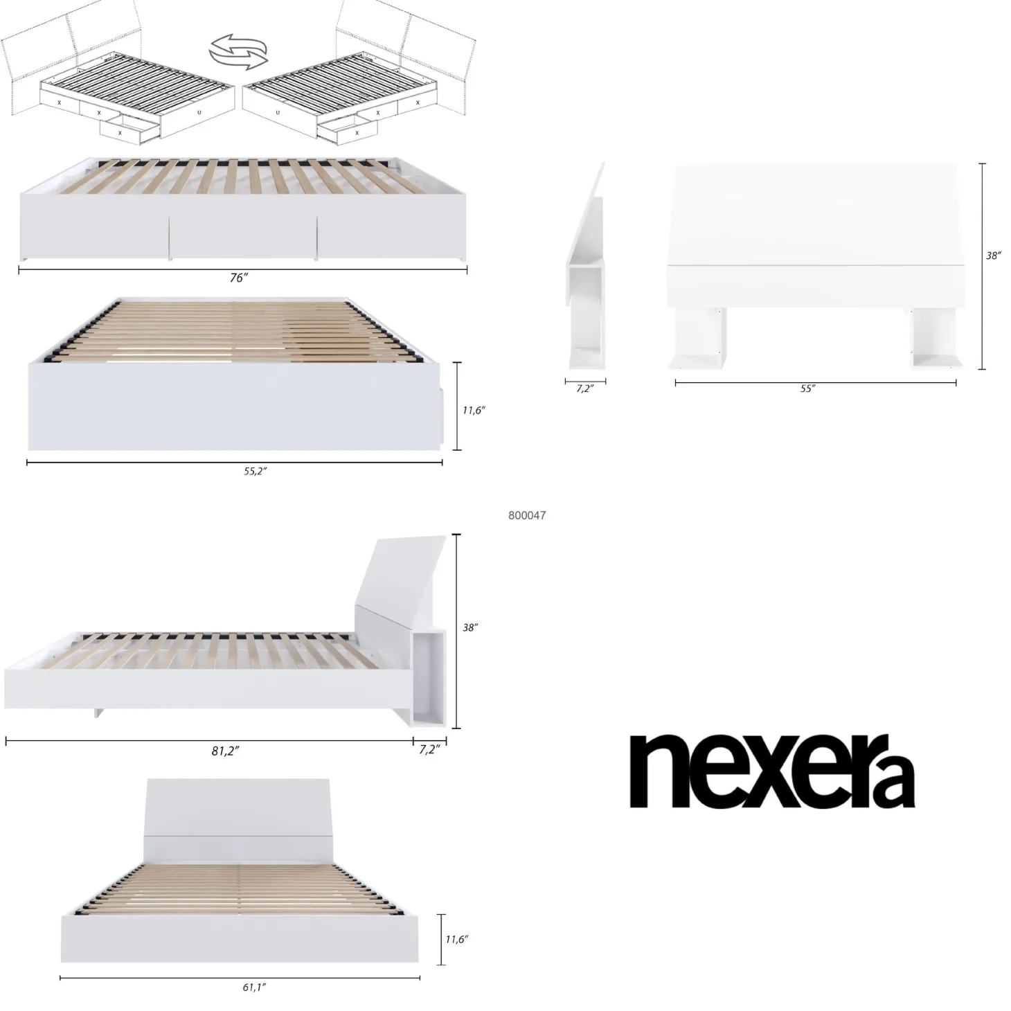 Ensemble lit double avec rangement (54") - 3mcx - Nexera