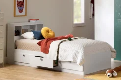 Ensemble lit simple avec rangement 3 tiroirs, tête de lit avec chargement USB et table de chevet (39