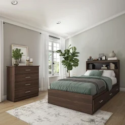 Ensemble lit simple avec rangement 3 tiroirs, tête de lit et commode (39")