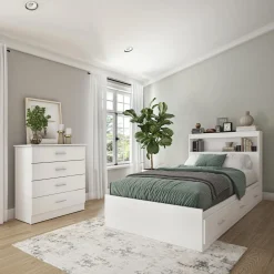 Ensemble lit simple avec rangement 3 tiroirs, tête de lit et commode (39")
