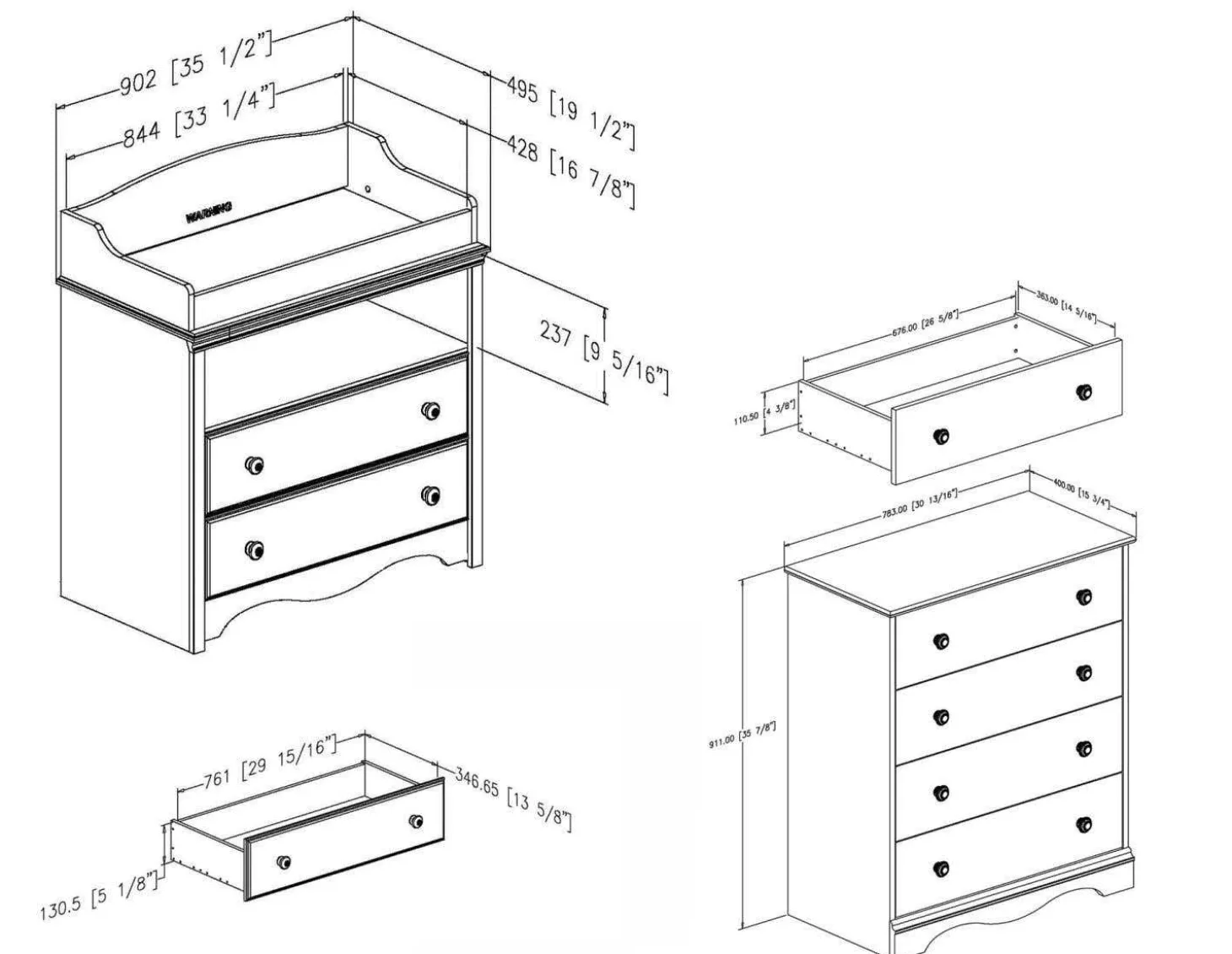 Ensemble table à langer et commode 4 tiroirs - South Shore