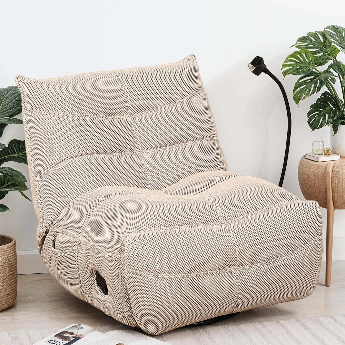 Fauteuil berçant inclinable avec support à cellulaire - beige