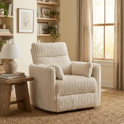 Fauteuil berçant pivotant inclinable en velours côtelé - beige