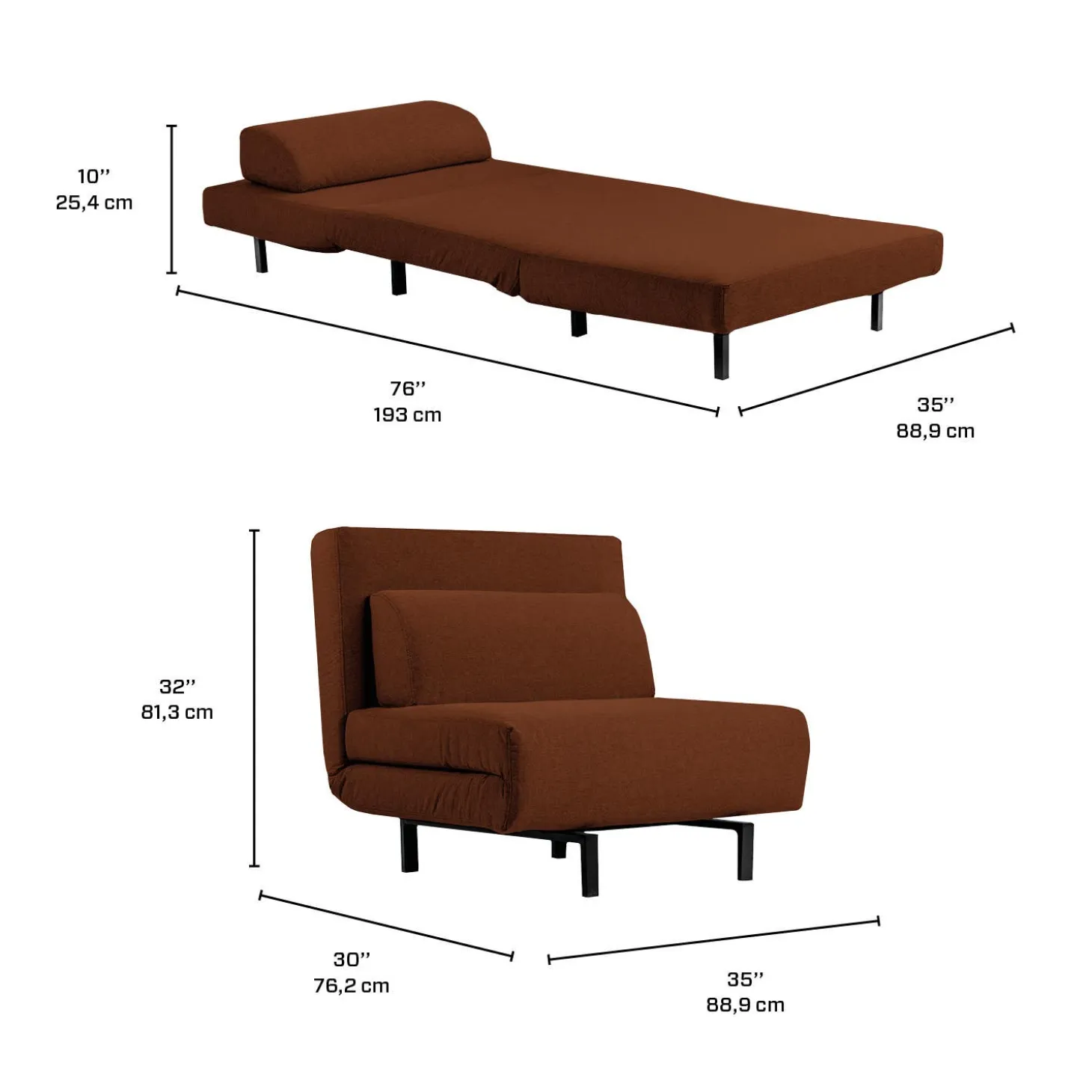 Fauteuil convertible pivotant - rouille