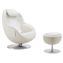 Fauteuil de massage inclinable électrique avec ottoman en cuir synthétique - blanc