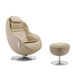 Fauteuil de massage inclinable électrique avec ottoman en cuir synthétique - beige