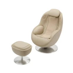 Fauteuil de massage inclinable électrique avec ottoman en cuir synthétique - beige