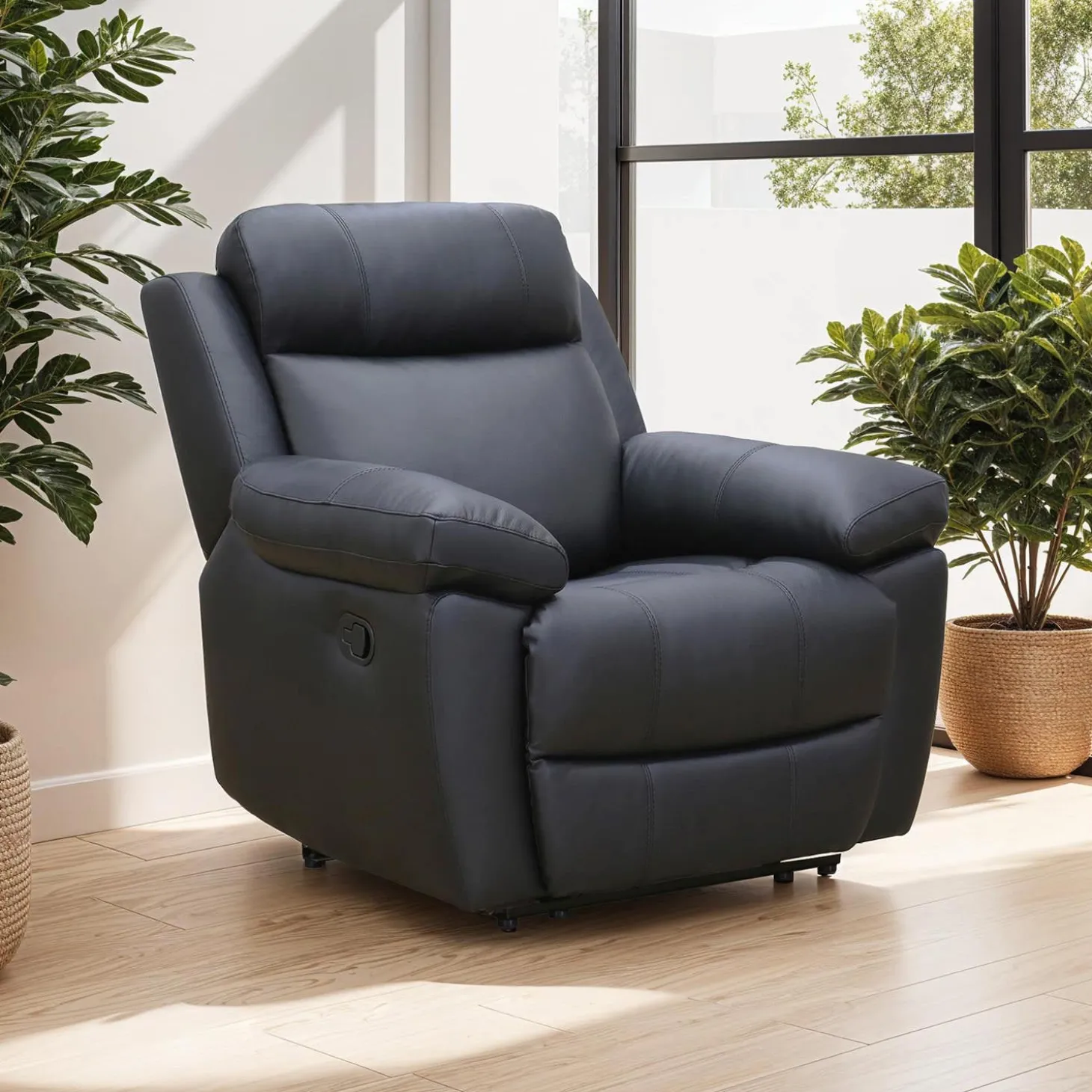 Fauteuil inclinable et berçant en cuir véritable