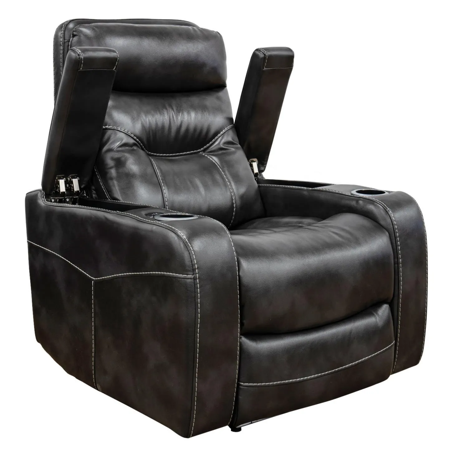 Fauteuil inclinable électrique avec rangement, porte-gobelets et éclairage DEL - gris