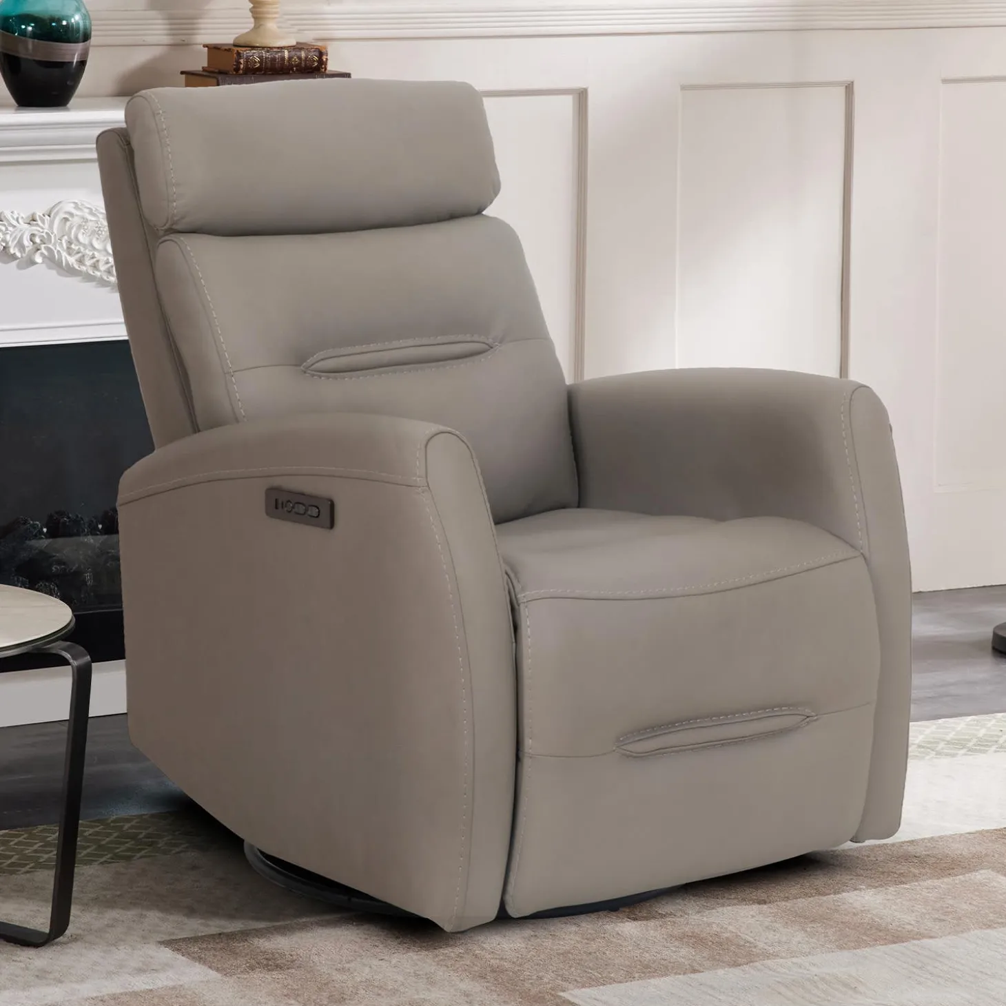 Fauteuil inclinable électrique en cuir véritable - gris