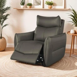 Fauteuil inclinable électrique en cuir véritable à 3 moteurs - appui-tête, repose-pieds et soutien lombaire