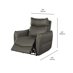 Fauteuil inclinable électrique en cuir véritable à 3 moteurs - appui-tête, repose-pieds et soutien lombaire