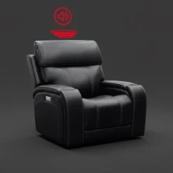 Fauteuil inclinable électrique avec appui-tête ajustable, commandes rétractables et système de son immersif