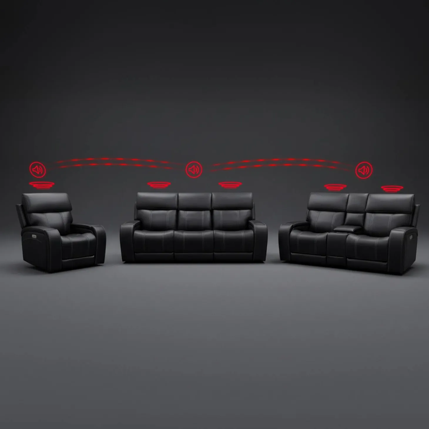 Fauteuil inclinable électrique avec appui-tête ajustable, commandes rétractables et système de son immersif
