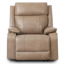 Fauteuil inclinable électrique en cuir avec appui-tête ajustable - taupe
