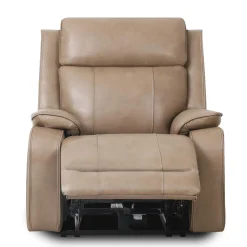 Fauteuil inclinable électrique en cuir avec appui-tête ajustable - taupe